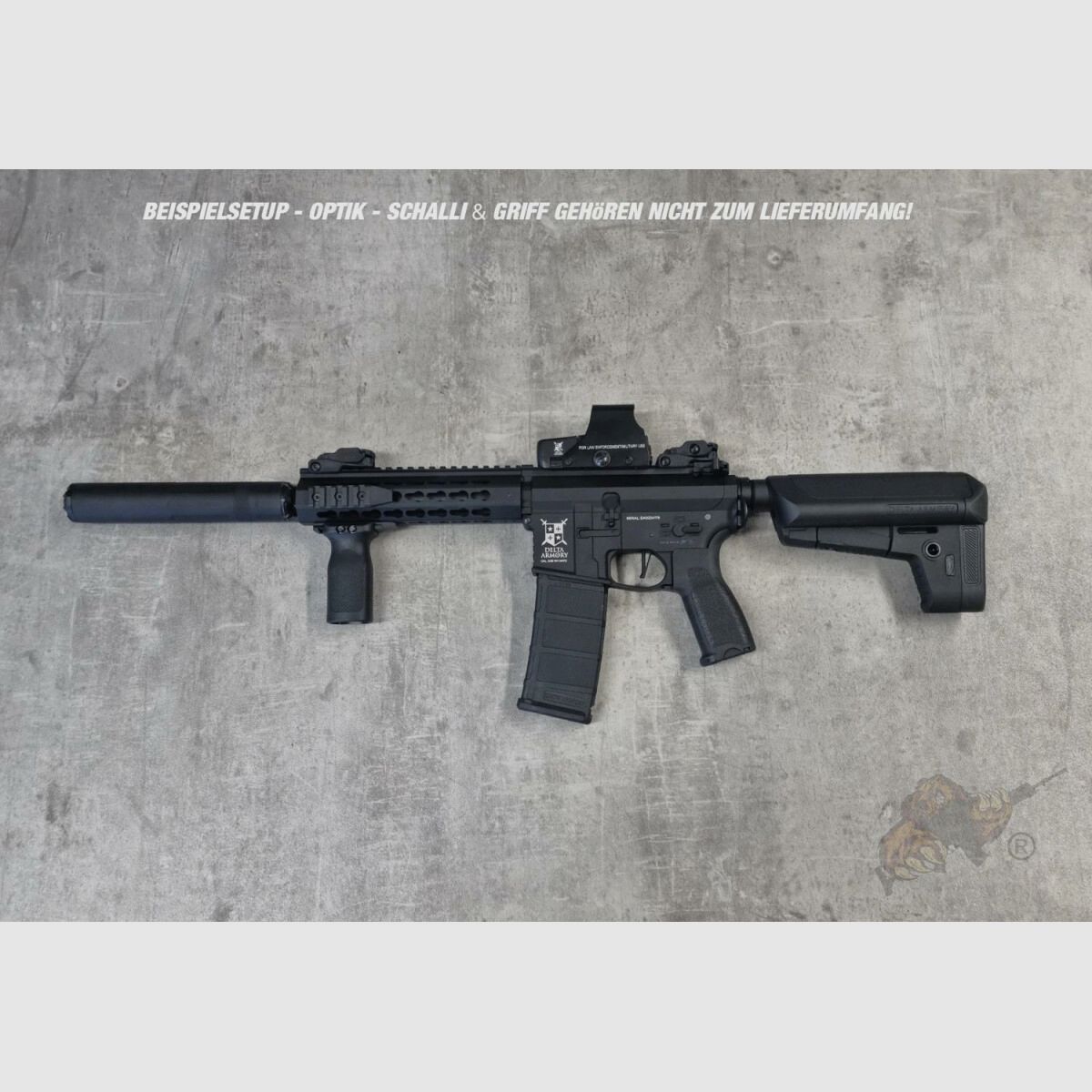 AR15 KeyMod 8 Zoll ALPHA Vollmetall Delta Armory Schwarz S-AEG Airsoft Gewehr Frei ab 18 Jahren