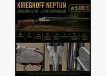 Krieghoff Neptun Drilling 12/70 – .30-06 Springfield – elaborate hand engraving