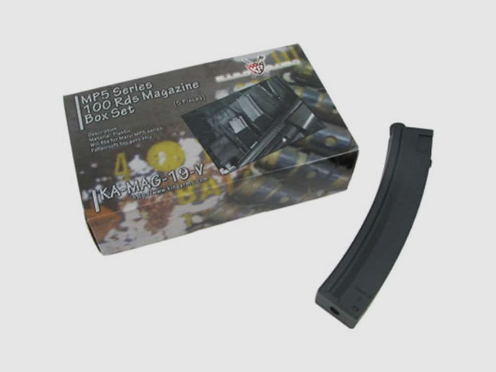 King Arms Airsoft 100 Schuss Midcap Ersatzmagazin für MP5 Modelle (5er pack)