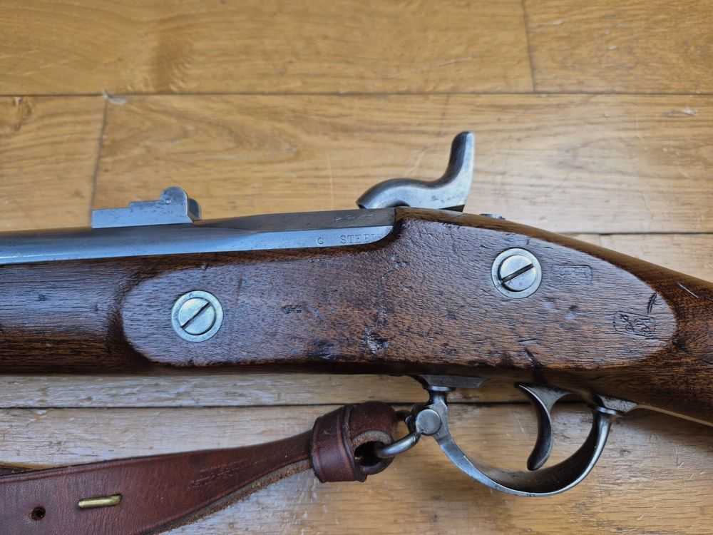 Seltenes Springfield 1861 Gewehr von Cadet – Colt Hartford 1862 – Kal. .58 mit gezogener Lauf für Minié-Geschoss – Mechanik, Markierungen und Lauf mehr als ausgezeichnet – Gewehrriemen – Hervorragend! TBE++, Bild 26 von 32