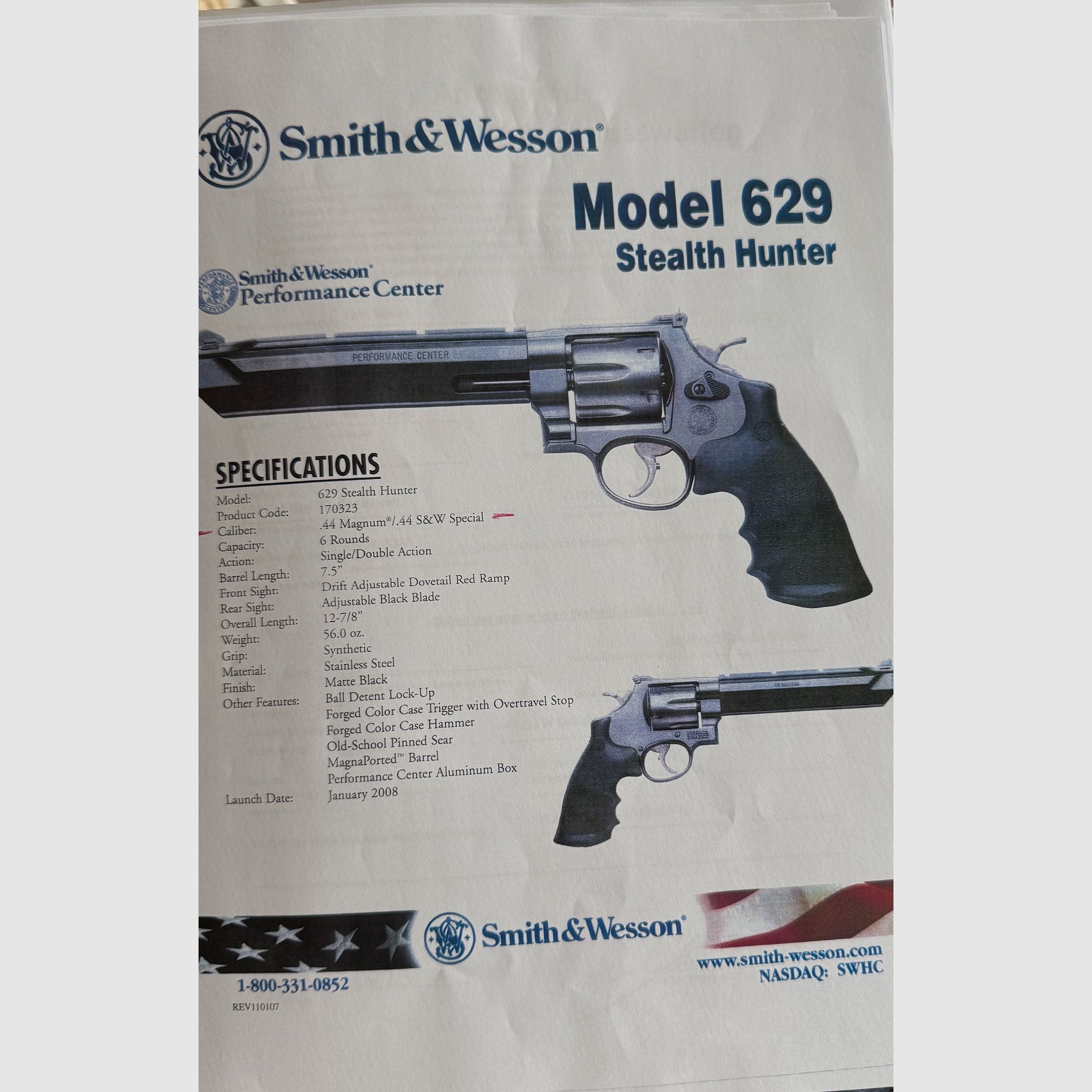 Smith & Wesson 629-6 Stealth Hunter Performance Center
