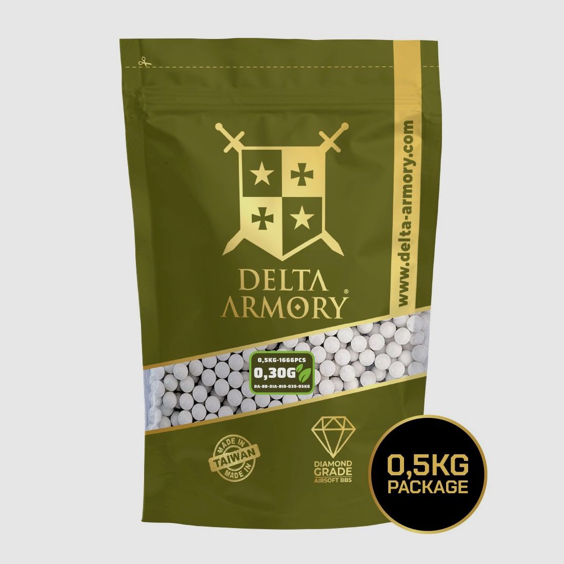 Airsoft Bio BB´s Kaliber 6mm - 0.30g Delta Armory Diamond Edition Weiss 1.666 Stück