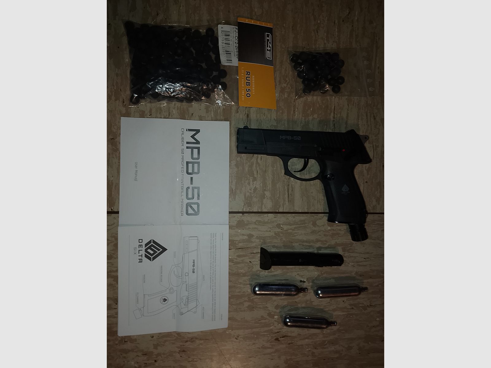 Delta Six MPB-50 CO2 pistol RAM marker cal .50 paintball gun with accessories rubber balls steel core balls 2nd magazine new!