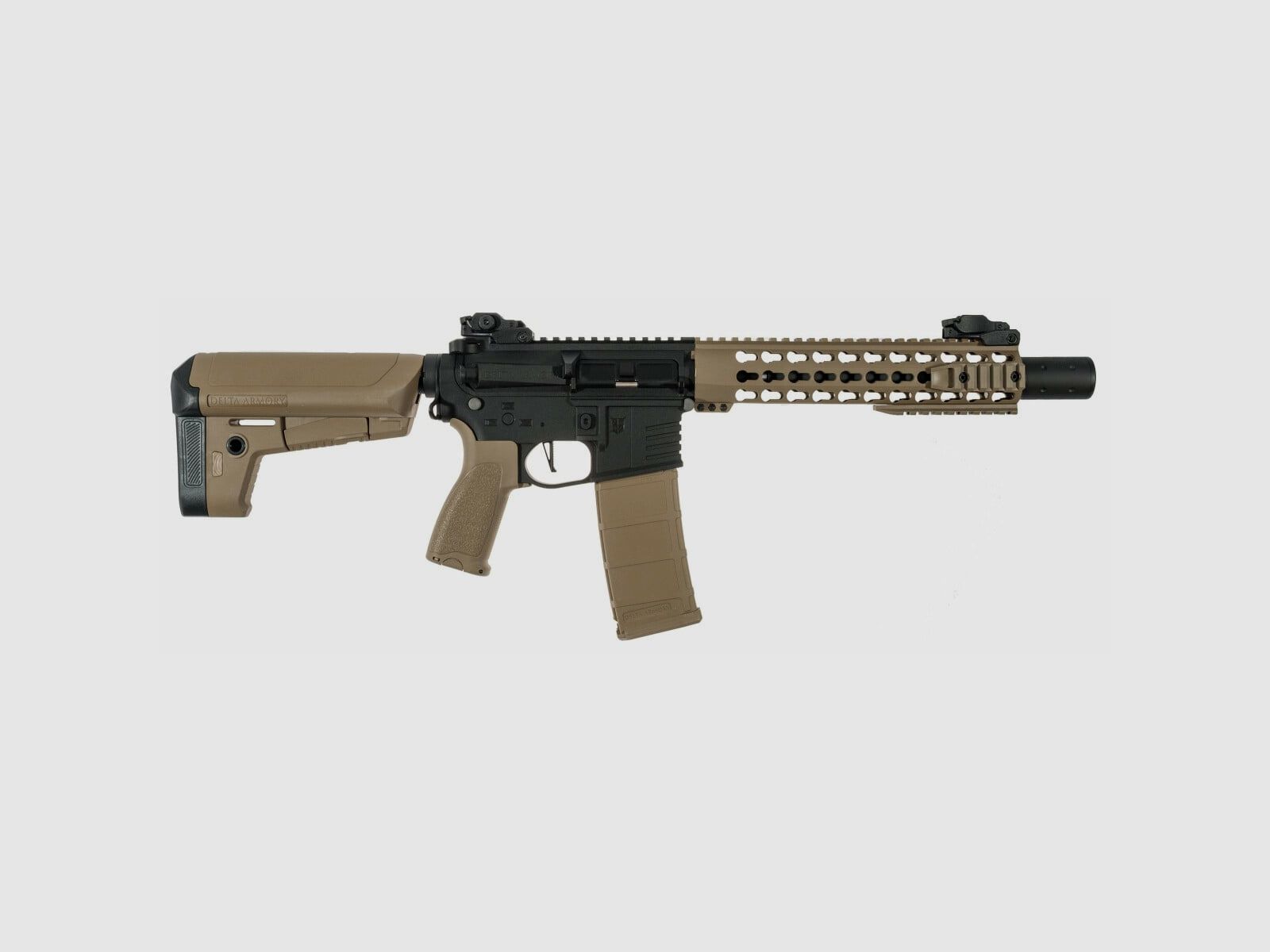 AR15 KeyMod 10 inch PREDATOR CHARLIE TAN/Black S-AEG Airsoft Rifle Free from 18 Years | Delta Armory, image 1 of 4
