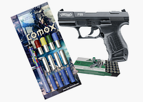 P99 Walther kal. 9 mm P.A.K. z 50 strzałami nabojów blankowych i 22-elementowym zestawem amunicji pirotechnicznej