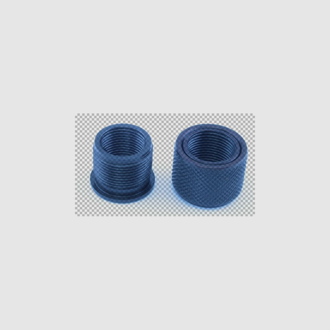 M15x1 auf M18x1 Adapter Schalldämpfer, Stahl brüniert, mit Gewindeschutzmutter. Made in Germany.
