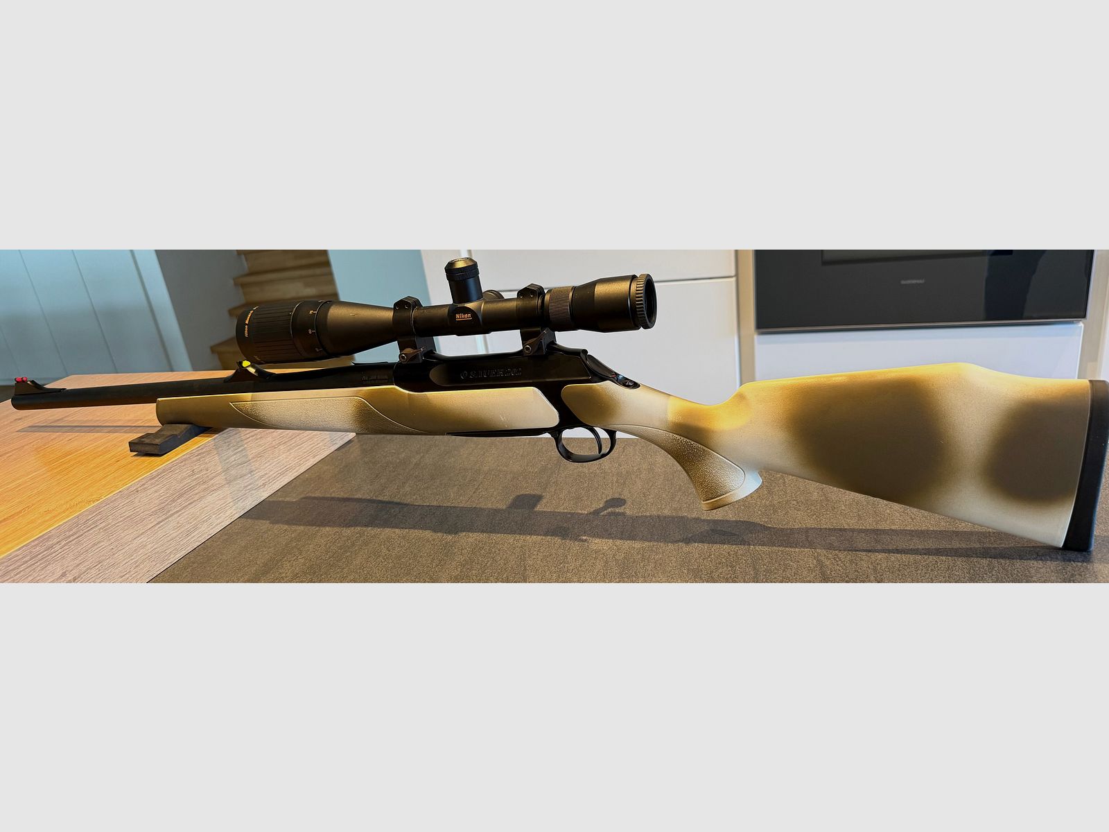 Sauer 202 bolt-action rifle in caliber .308 Winchester with Nikon Monarch UCC 6.5–20× scope