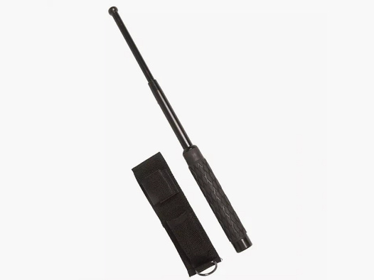 Teleskop Schlagstock 16/41cm, Schwarz + Gürtelholster