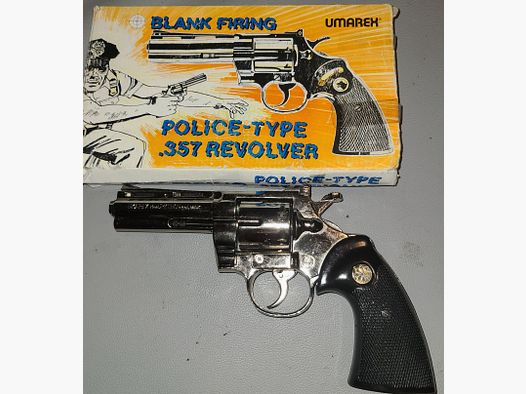 UMAREX PYTHON VERCHROMT/ ohne Zubehör/ mit OVP / cal. 9mm 380K / PTB  282-3 SCHRECKSCHUSS GAS REVOLVER SILVESTER SELBSTVERTEIDIGUNG / GEBRAUCHT 