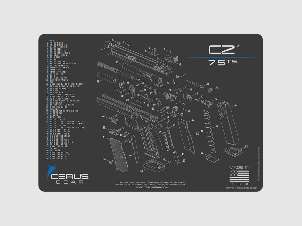 SCHEMATIC PROMAT CZ 75 tappetino per la manutenzione e la cura delle armi corte