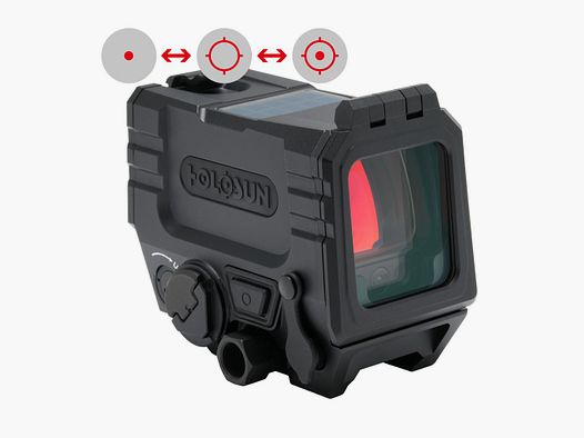 Holosun Reflex Visier mit Laserzielgerät, Modell AEMS-EVO-DUAL mit rotem Wechselabsehen: 2MOA Dot & 65MOA Circledot und grünem Laser mit IR Laser