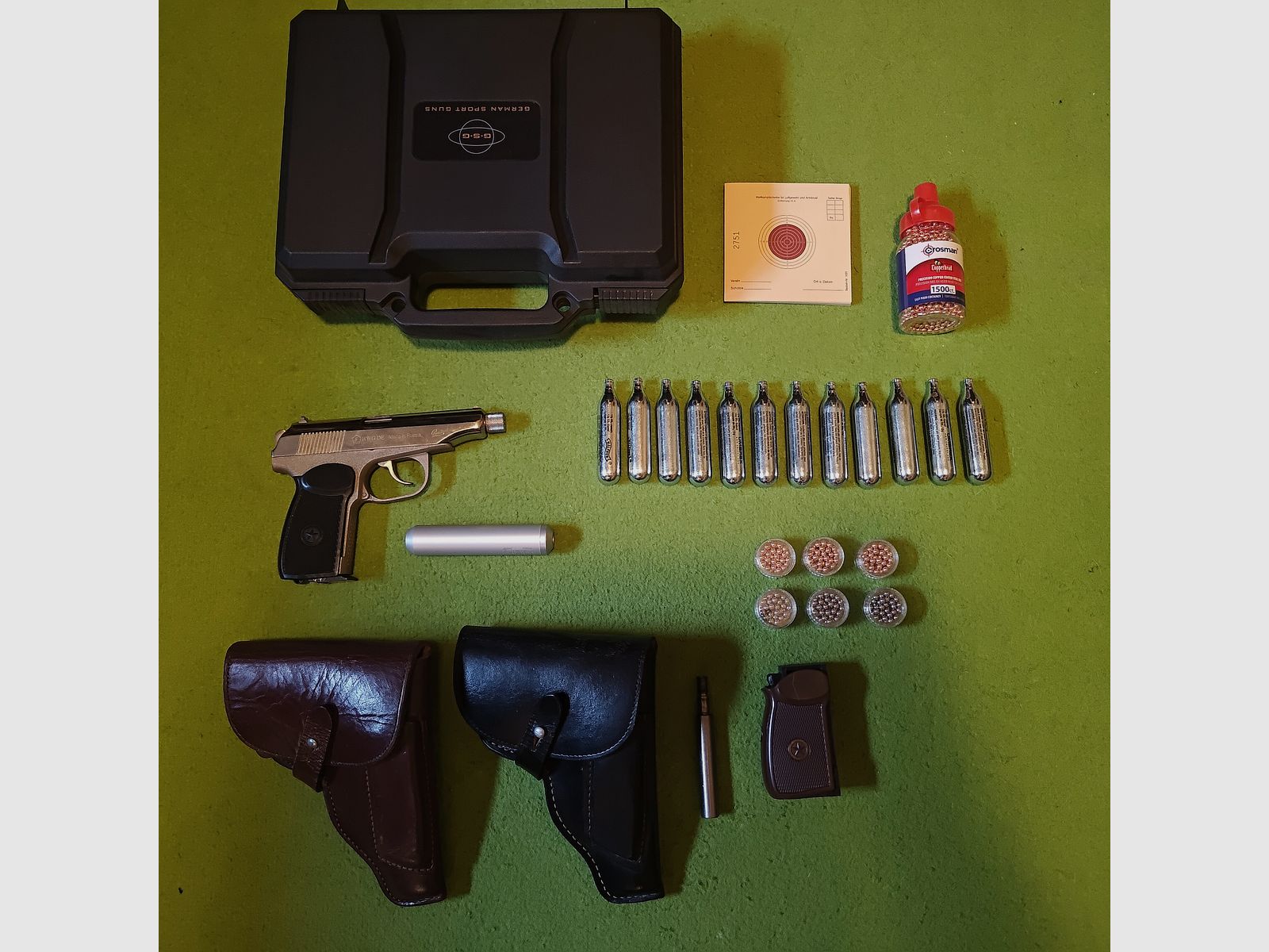 Baikal-Makarov MP-654K Made in Russia-Brown + black leather holster +1 can 4.5mm steel caliber suppressor.