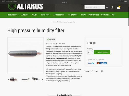 Altaros high-pressure air filter – up to 300 bar