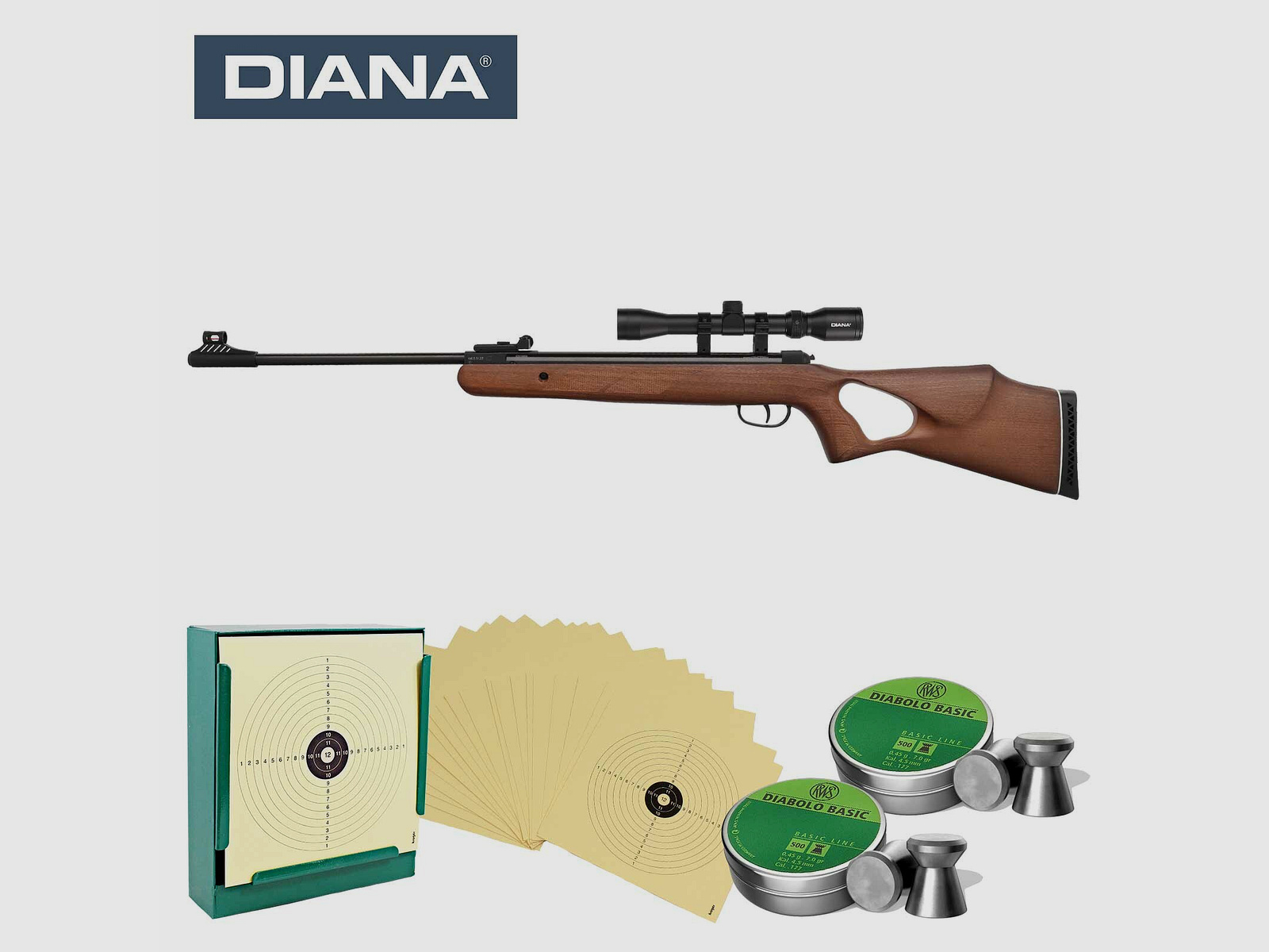 SET Diana 250 two-fifty Knicklauf Luftgewehr Kaliber 4,5 mm Diabolo (P18) + ZF 3-9x32