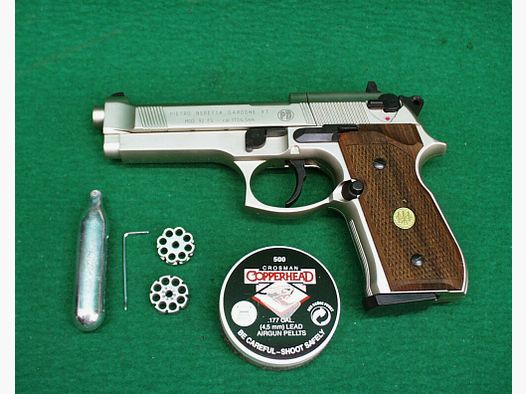 Umarex CO2 Beretta Mod. 92FS, nickel/Holzgriffschale