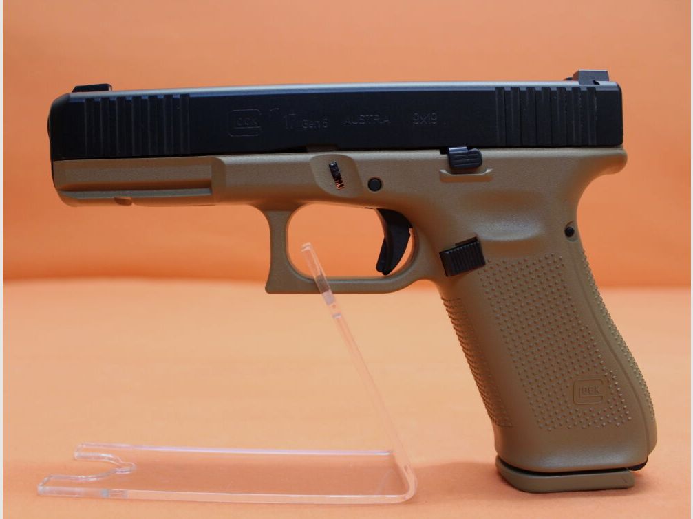 Glock Ha.Pistole 9mmLuger Glock17 Gen5 FR COYOTE 114mm Lauf/ Front Serrations für Frankreich(9mmPara/9x19), Bild 1 von 5