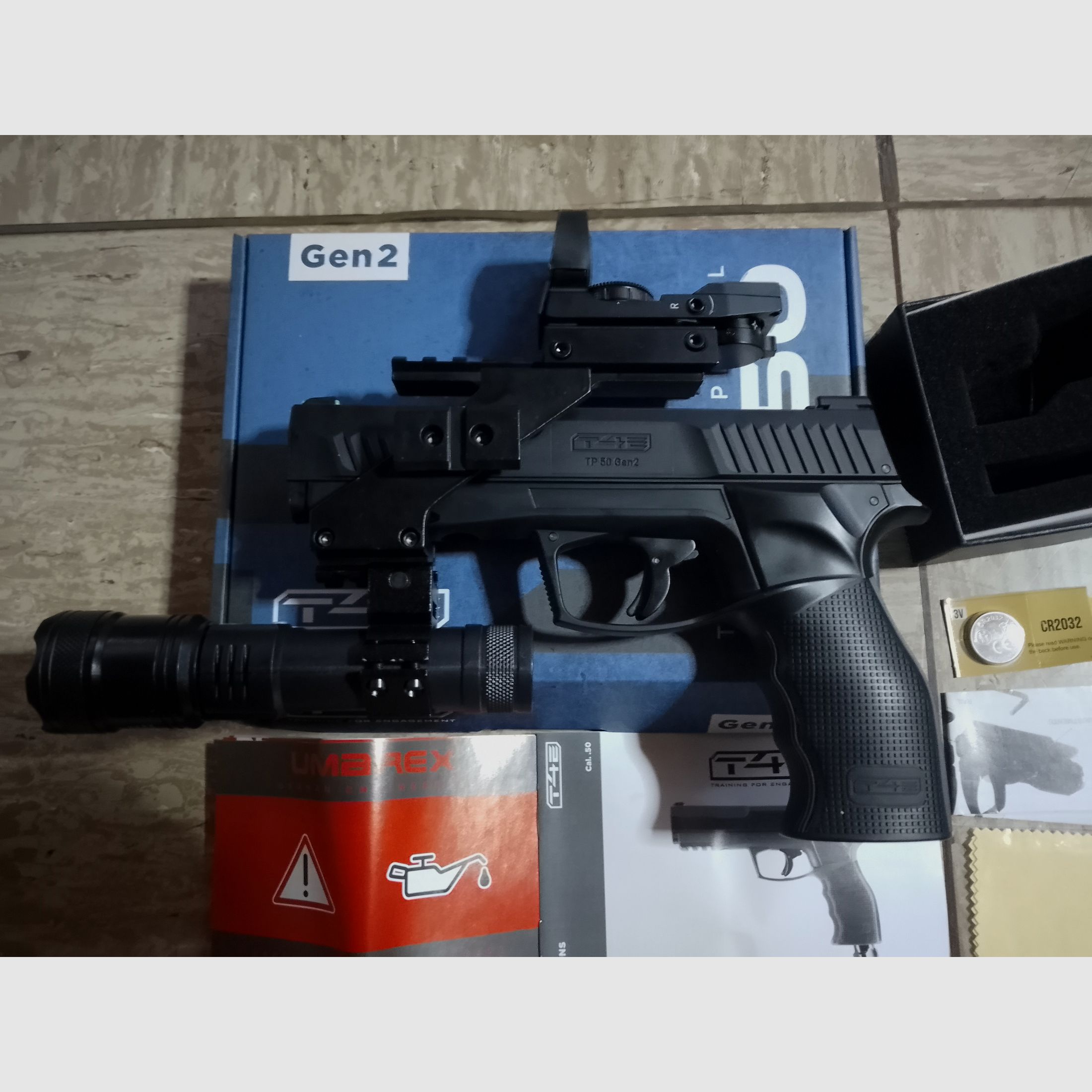Hdp50 Tp50 T4E RAM .50  Gen 2 mit Visier Rot Grün Punkt Top Mount Scope + CO2 Kapseln + Flashlight Zoom Strobo + Alu Kugeln Rubberballs neu 