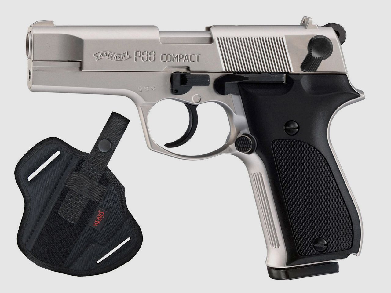 Schreckschuss Pistole Walther P88 Compact nickel KS Kaliber 9 mm P.A.K. (P18) + Universalholter