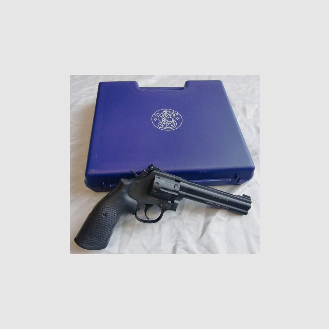 CO2-Revolver Smith & Wesson, Mod. 586, gut erhalten, incl. Zubehör, AB 1,--EUR STARTGEBOT!