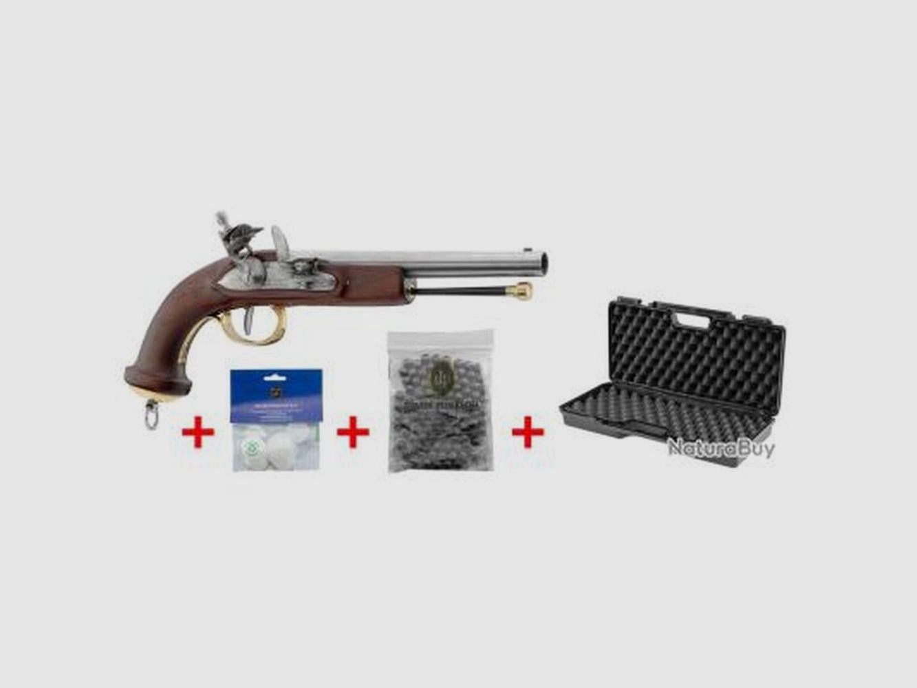 Pack Pistole Mamelouk mit Steinschloss Kal.54 - Komplettset mit 100 Patronen und Waffenkoffer - Präzise historische Reproduktion, Bild 3 von 5