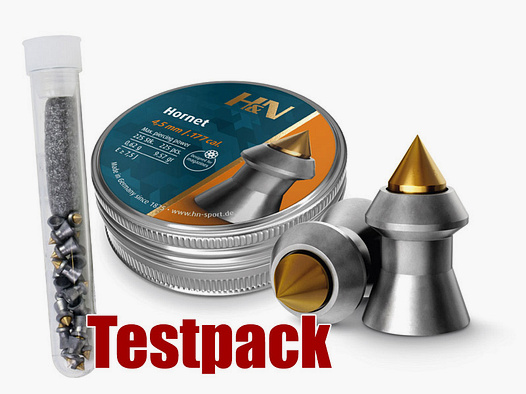 Testpack - H&N Hornet Diabolo, Hohlspitz, Messingspitze, Jagd, Kaliber 4,5 mm, 0,62 g, 40 StĂĽck