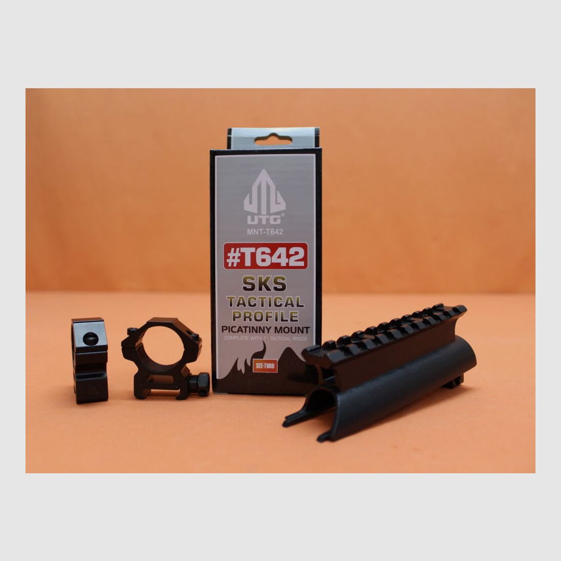 UTG - Leapers Simonov SKS M43: UTG (MNT-T642) Montura de perfil alto Gen3 See-Thru/ Montaje Picatinny con anillas de 1