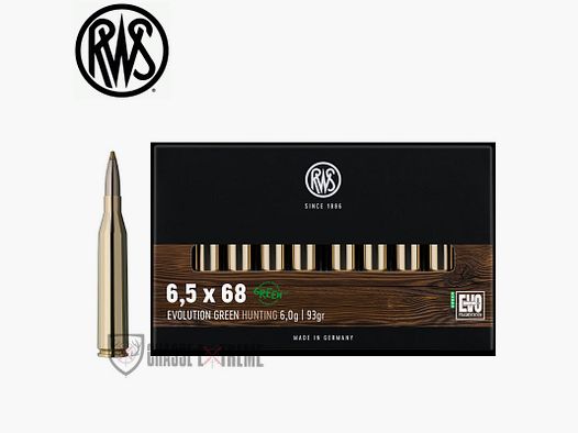 20 Munitions RWS cal 6,5X68 93gr Evo Green