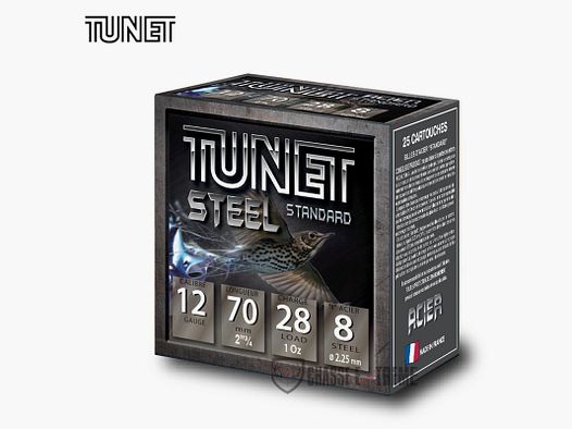 25 Patronen TUNET Lijster Staal 28Gr Kal 12/70 Pb 8
