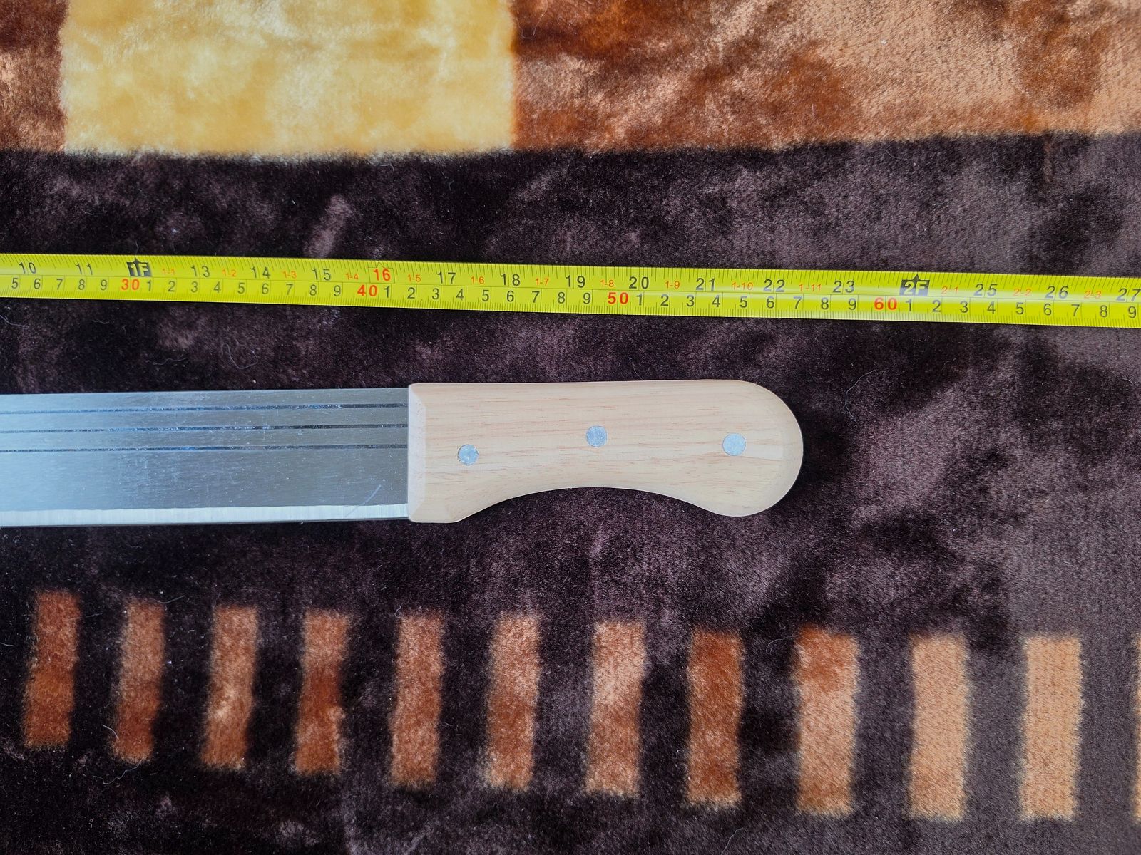 Machete grande / cuchillo de monte con empuñadura de madera clara (longitud total aprox. 50 cm), imagen 3 de 7
