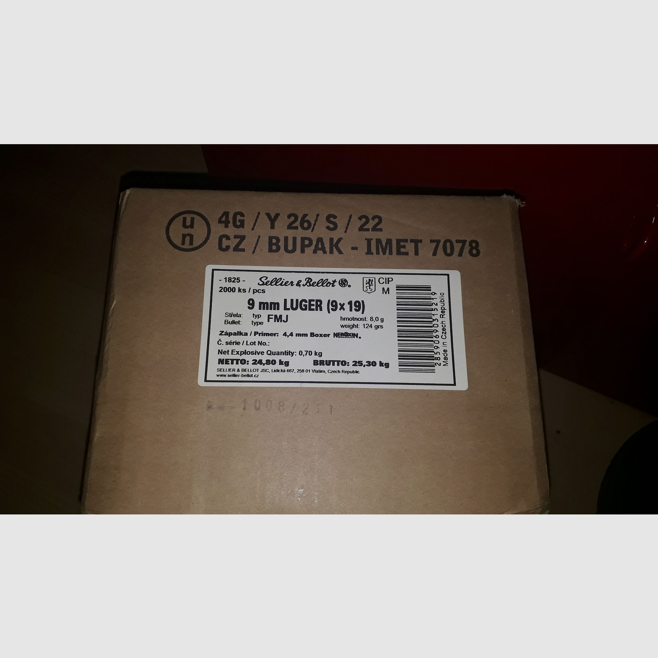 S&B Schüttepackung of 250 pieces FMJ 9mm Luger, 124 grs. 8 gr