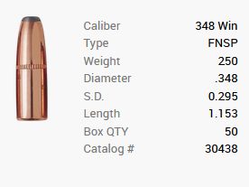 Balle Barnes .348 Win./.348 250GR Originals FN FB 50 pièces