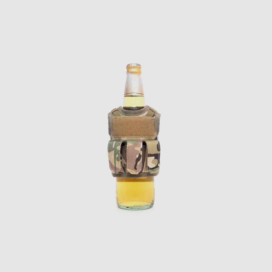 Mini Tactical Schutzweste mit Fronttaschen für Bierflasche / Weinflasche / Thermosflasche - MultiCam
