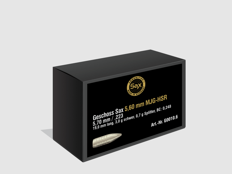 Projectiles Sax MJG-HSR 5,6 mm / .223, 3.00g / 46.30grs, image 1 sur 2