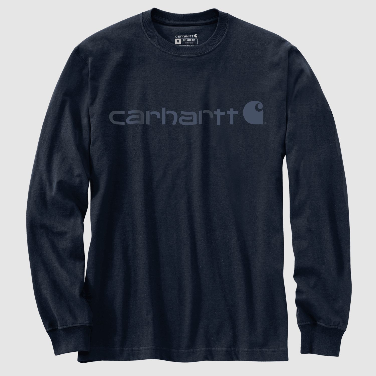 Carhartt Dearborn Relaxed LS Logo T-Shirt Uomo Blu Marino/Blu Scuro 2XL