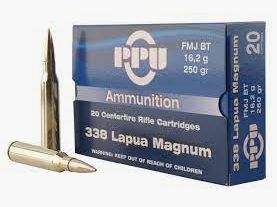 PRVI Partizan Rifle Cartridge .338 Lapua Magnum FMJ BT, 16.2 g / 250 gr, pack of 20