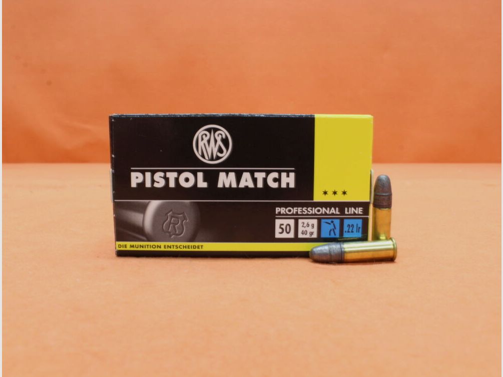 RWS (RUAG)	 Patrone .22lr RWS 40grs LRN (2132443) VE 50 Patronen "Pistol Match"/ 2,6g Blei-Rundkopf