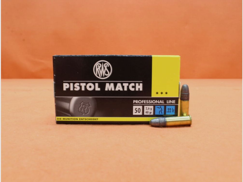 RWS Patrone .22lr RWS 40grs LRN (2132443) VE 50 Patronen "Pistol Match"/ 2,6g Blei-Rundkopf