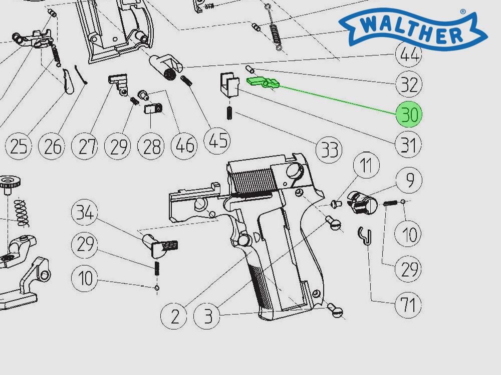 Verriegelungshebel fĂĽr CO2 Pistole Walther CP88, Ersatzteil