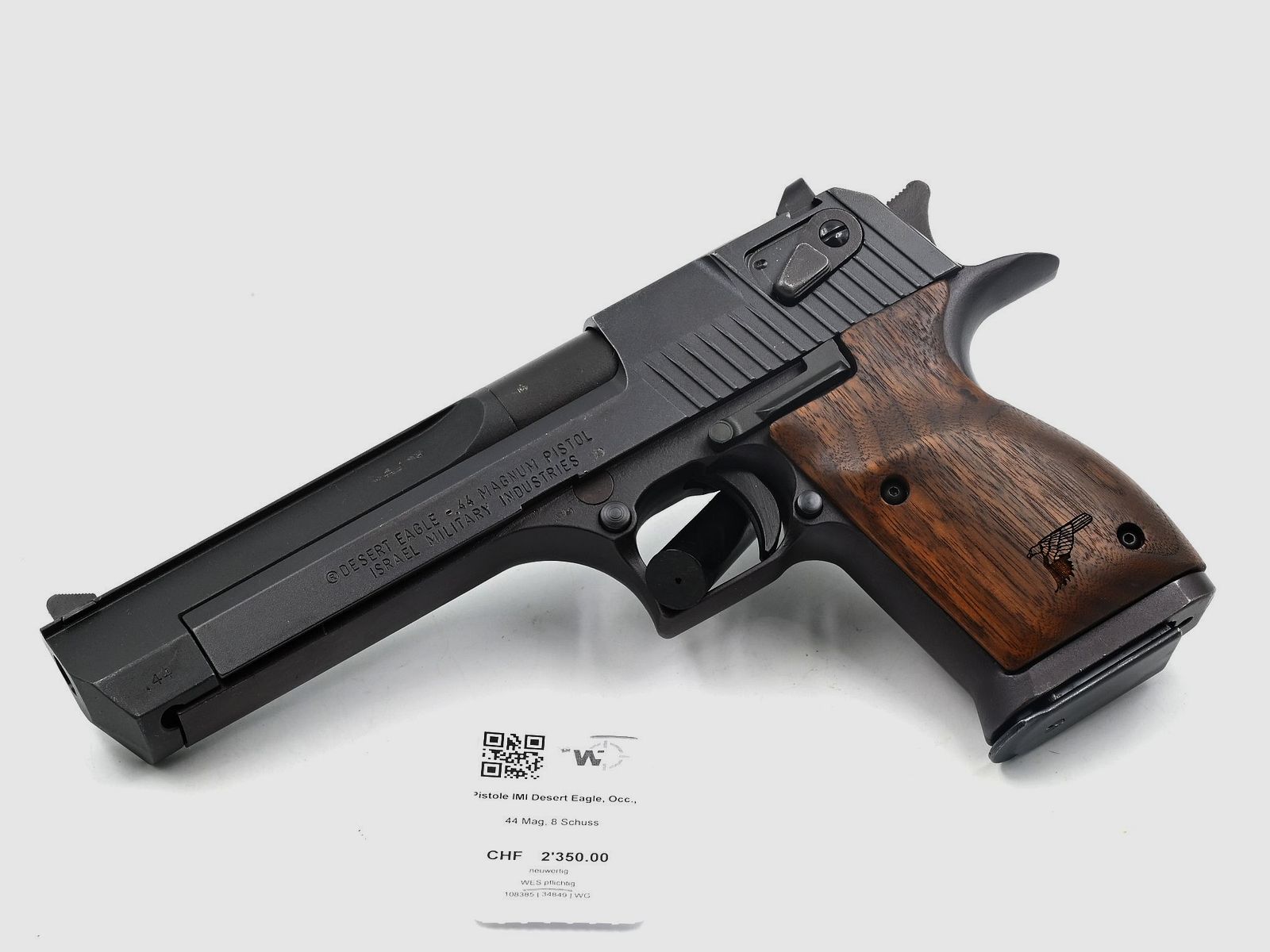 Pistole IMI Desert Eagle, Schwarz, Occ., .44 Mag, 8 Schuss, Holz Griffschalen, Bild 1 von 3