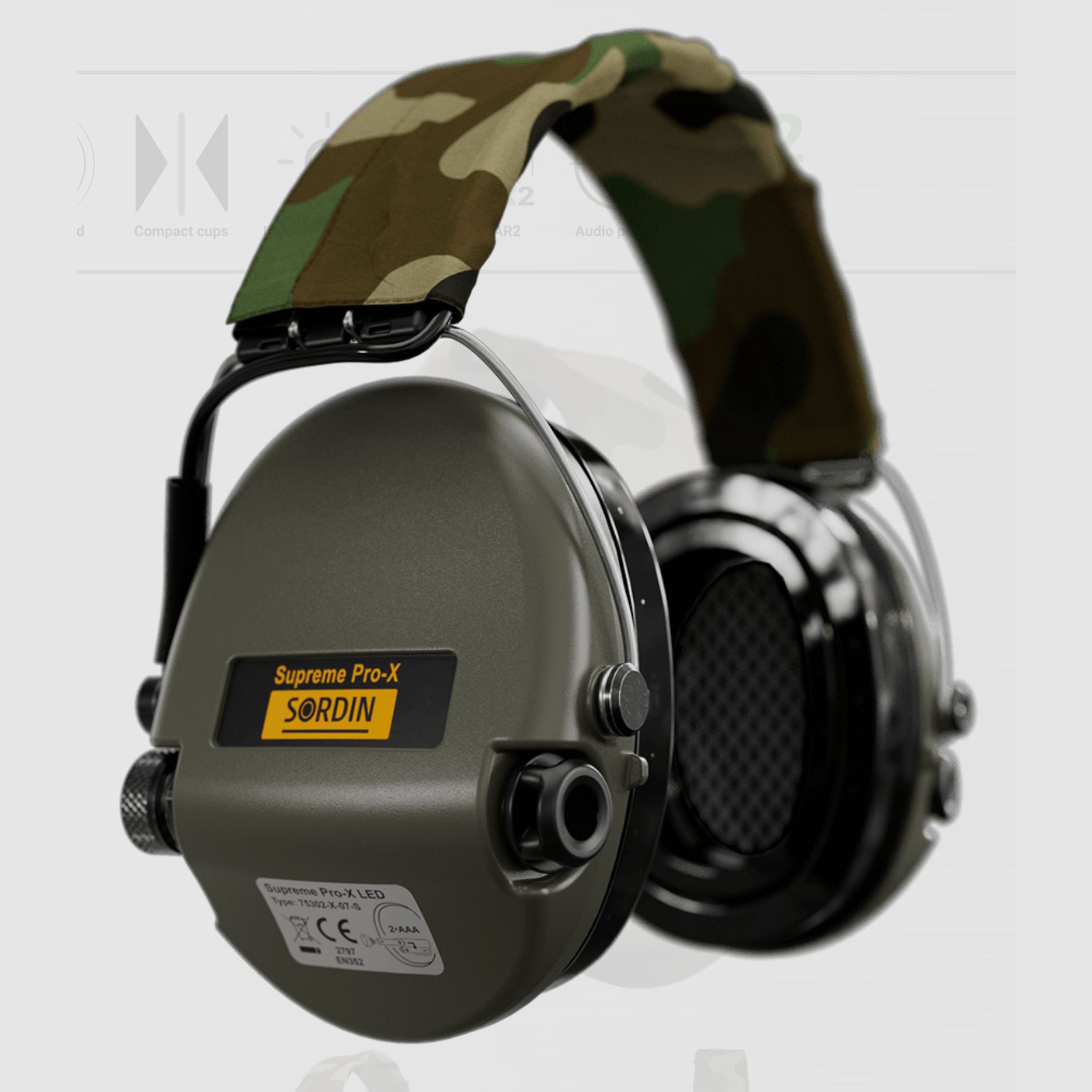 Sordin 75302-X-07-S Electronic Hearing Protection Supreme Green Pro X LED Headband