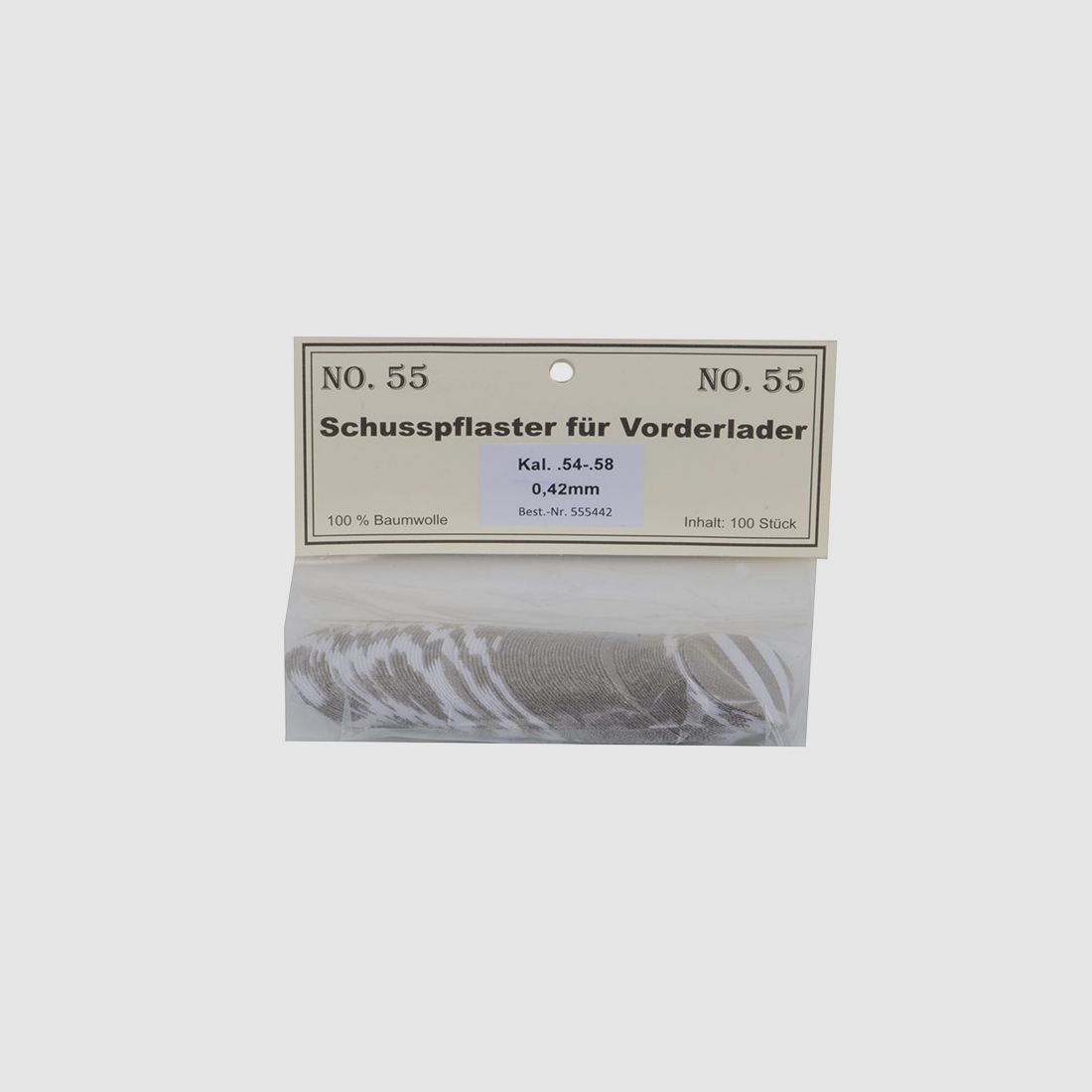 Match Schusspflaster fĂĽr Vorderlader No. 55 0,42 mm Kaliber .54 - .58