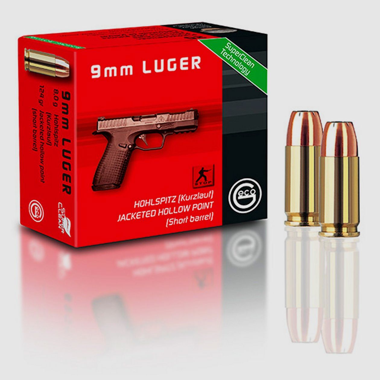 GECO cal. 9.. pistolet 9mm Luger JHP SX 20 pièces canon court 124 gr/8,0 g, image 2 sur 3