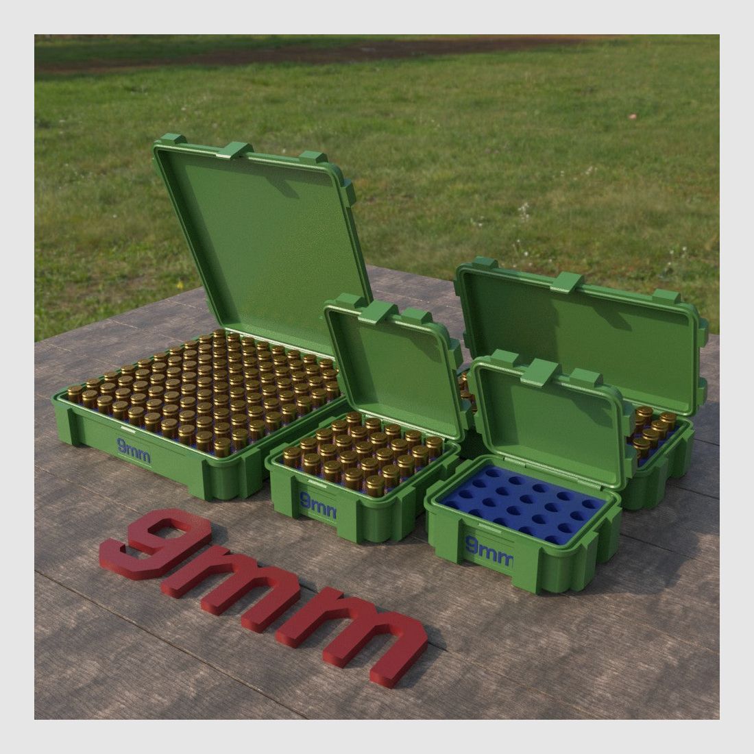 Filamelt scatola per munizioni / 9x19mm Para / Luger / 'Coperchio a ribalta' / scatola per cartucce, scatola per munizioni