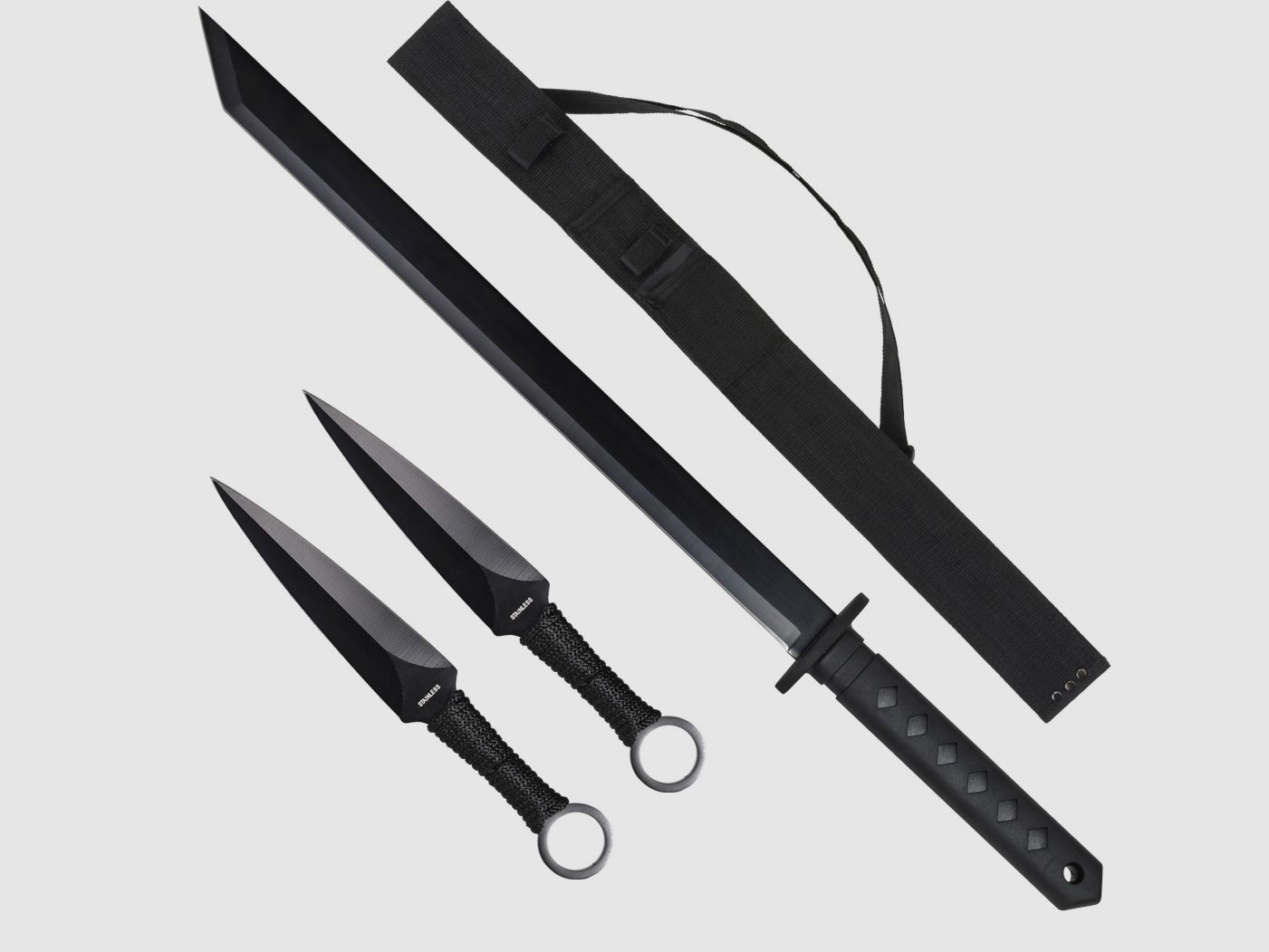 Ninja Schwert Rückenhalter mit 2x Wurfmesser Dolch Kunai