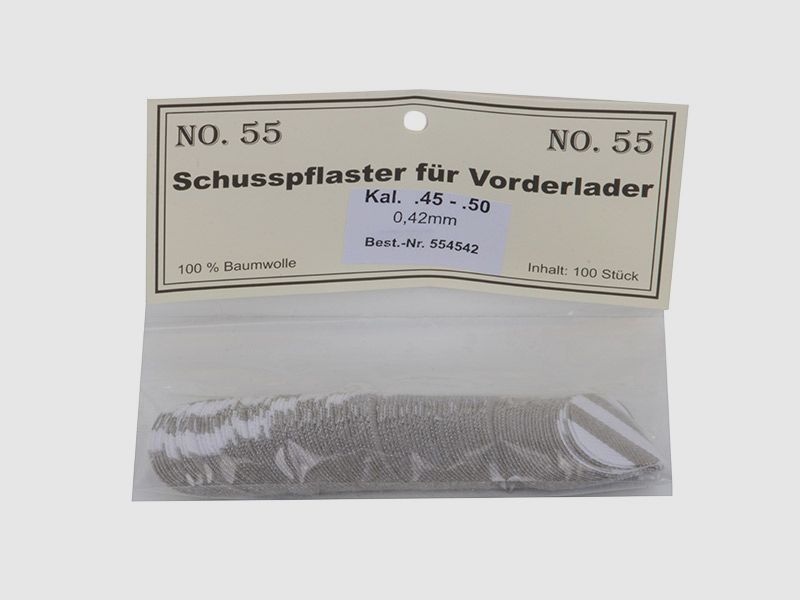 Match Schusspflaster fĂĽr Vorderlader No. 55 0,42 mm Kaliber .45 - .50