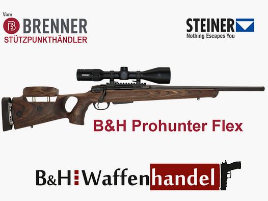 Brenner Komplettpaket: BR20 B&H Prohunter Flex Lochschaft mit doppelter Verstellung inkl. Steiner 3-12x56 fertig montiert Jagdbüchse