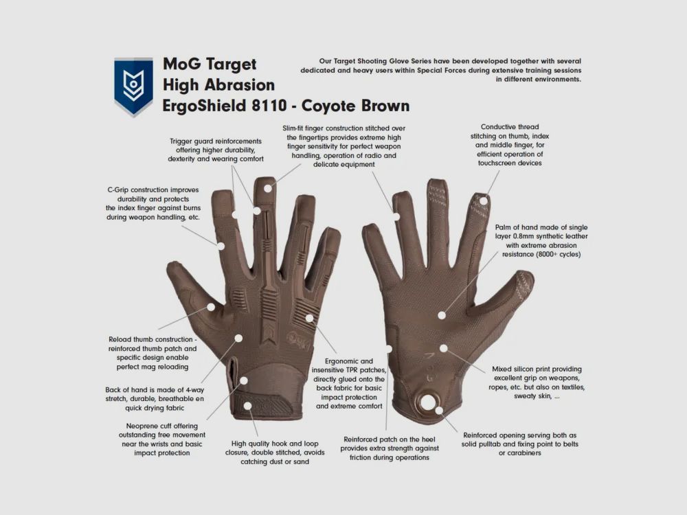 TARGET 8110 High Abrasion ErgoShield-handschoenen MoG (Coyote Brown), afbeelding 3 van 4