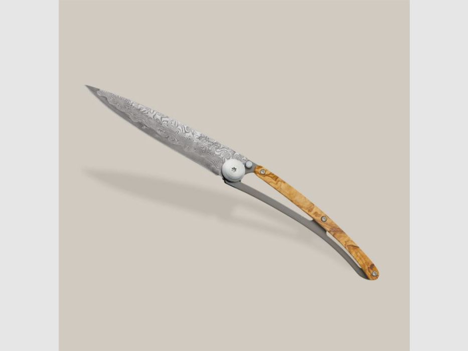 Deejo Taschenmesser Olivenholz | Damascus 88, Bild 3 von 6