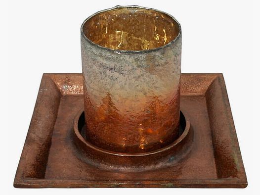 Lovergreen Dekoration Motiv Windlicht mit oxidiertem Kupfer-Schälchen