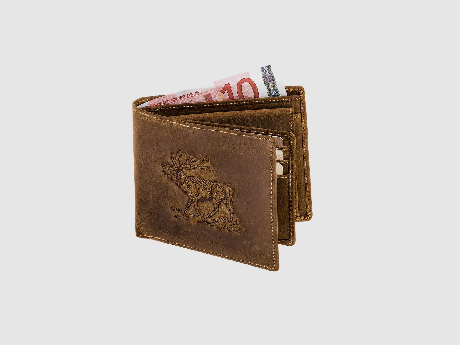 Wallet landscape format with deer embossing